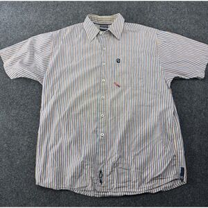 VTG Shady's Striped Button Up Shirt Made in Hong Kong Short Sleeve M 23x30